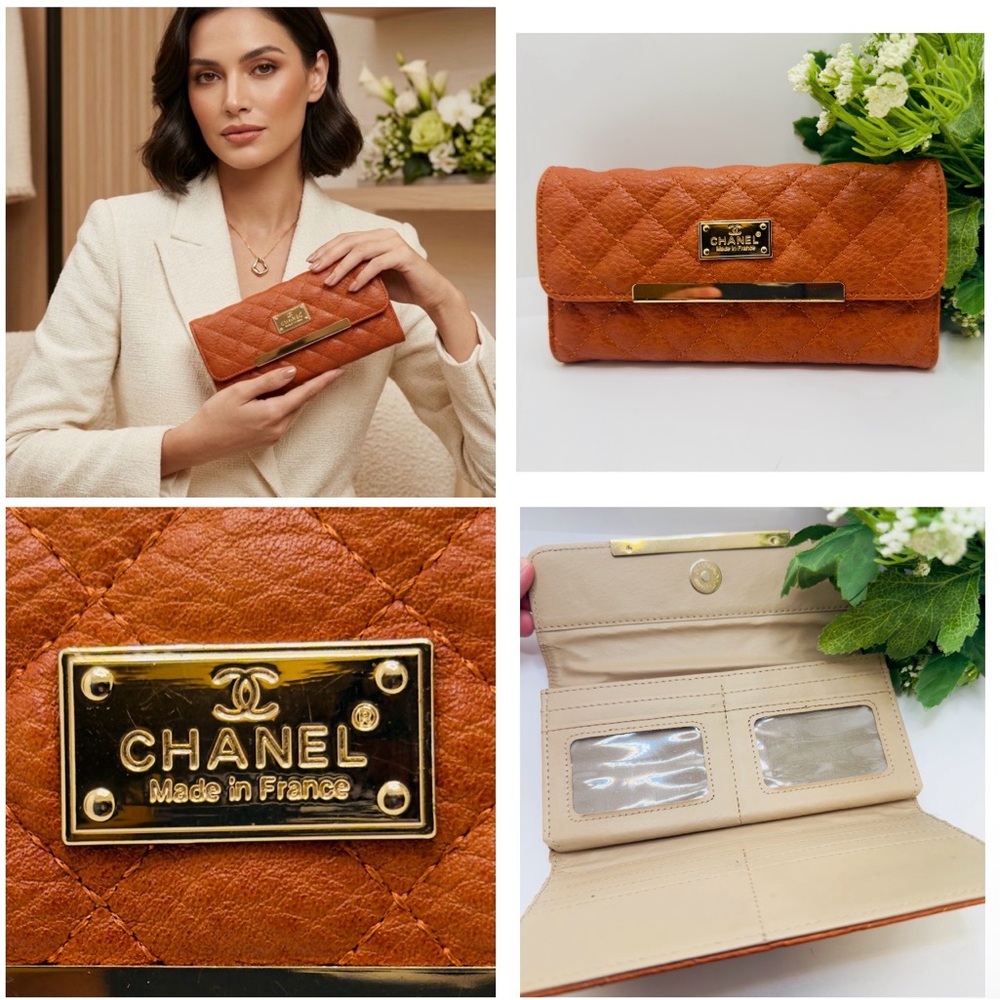 Fashion Women’s Long Wallet Quilted Cognac Bifold